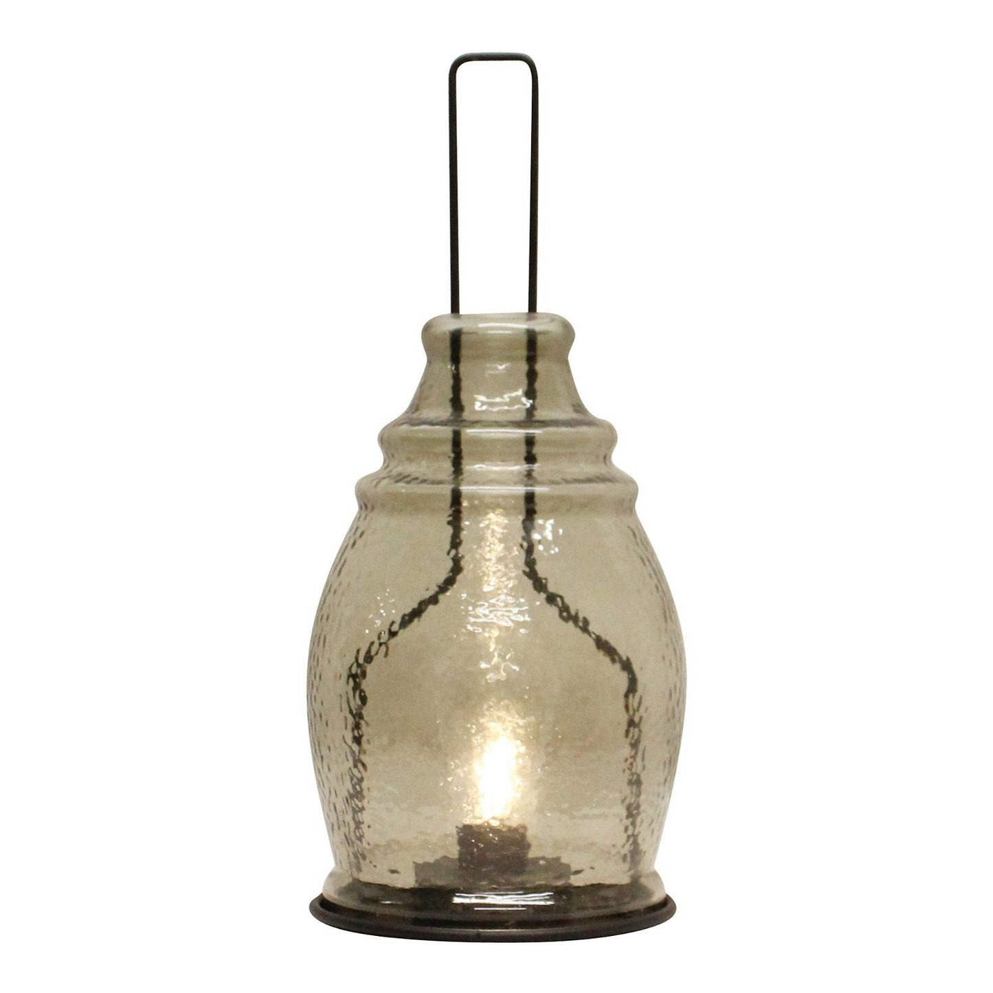 LED Glass Lantern, Grey & Black, 35x15cm.