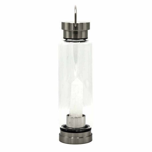 Crystal Infused Glass Water Bottle - Cleansing Clear Quartz - Obelisk-0