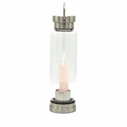 Crystal Infused Glass Water Bottle - Rejuvenating Rose Quartz - Obelisk-0