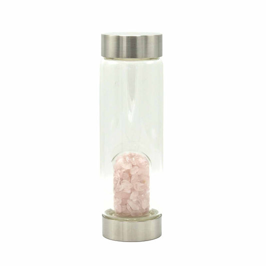 Crystal Infused Glass Water Bottle - Rejuvenating Rose Quartz - Chips-0