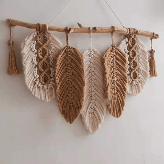 Hand-Woven Colorful Leaf Fringed Tapestry Beige & Brown-0