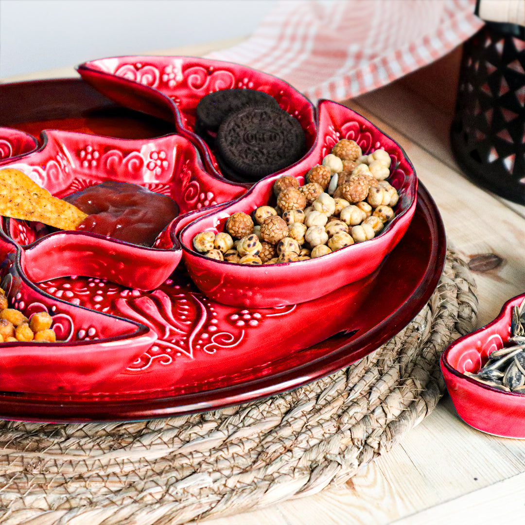 Handmade Ceramic Bowls Set of 1+7 Windmill Red 33cm-4