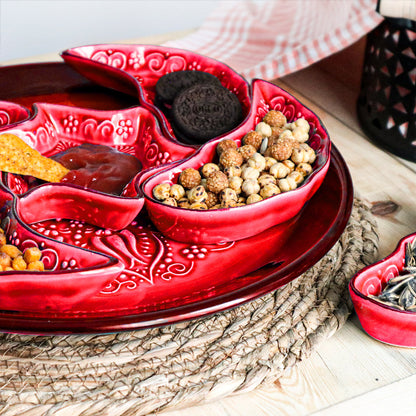 Handmade Ceramic Bowls Set of 1+7 Windmill Red 33cm-4