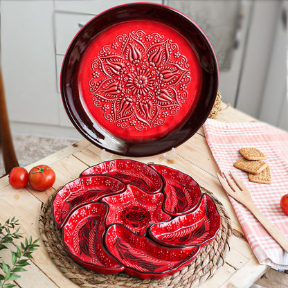 Handmade Ceramic Bowls Set of 1+7 Windmill Red 33cm-6