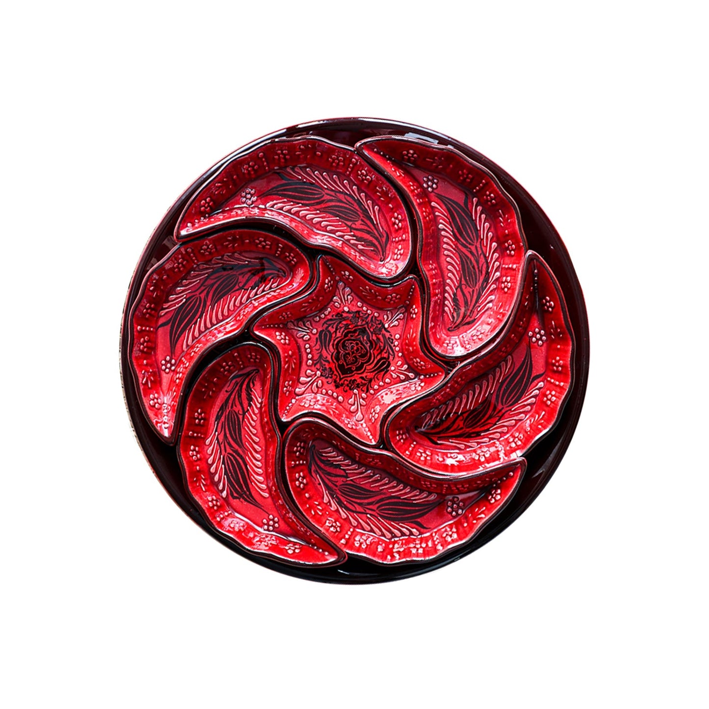 Handmade Ceramic Bowls Set of 1+7 Windmill Red 33cm-2