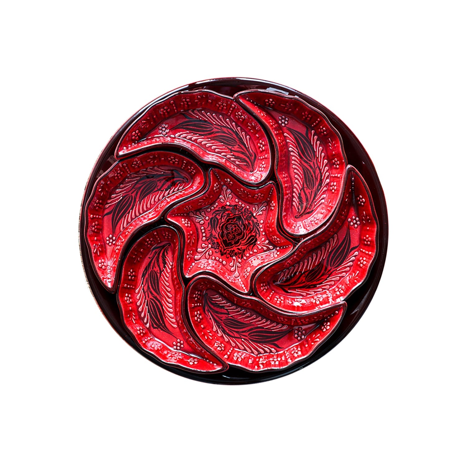 Handmade Ceramic Bowls Set of 1+7 Windmill Red 33cm-2