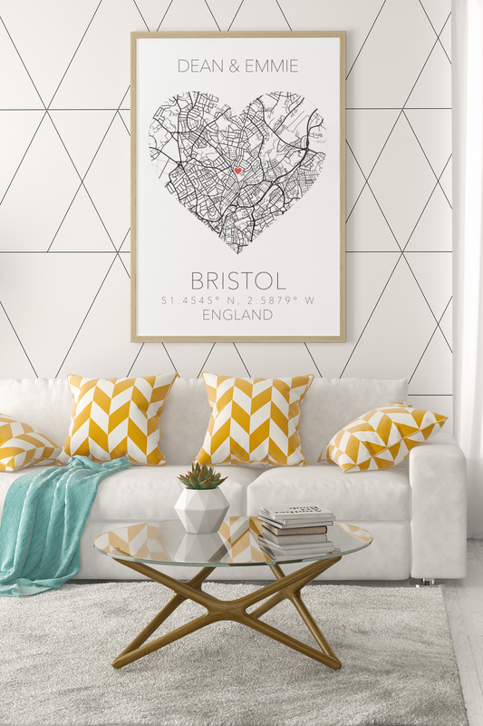 Couples Love Heart Map Any City & Country with Coordinates Personalised 2022 Wall Decor Print with 10 New Styles-0